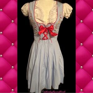 Stockerpoint vintage Dirndl size 38 baby blue red piping embroidered flowers.